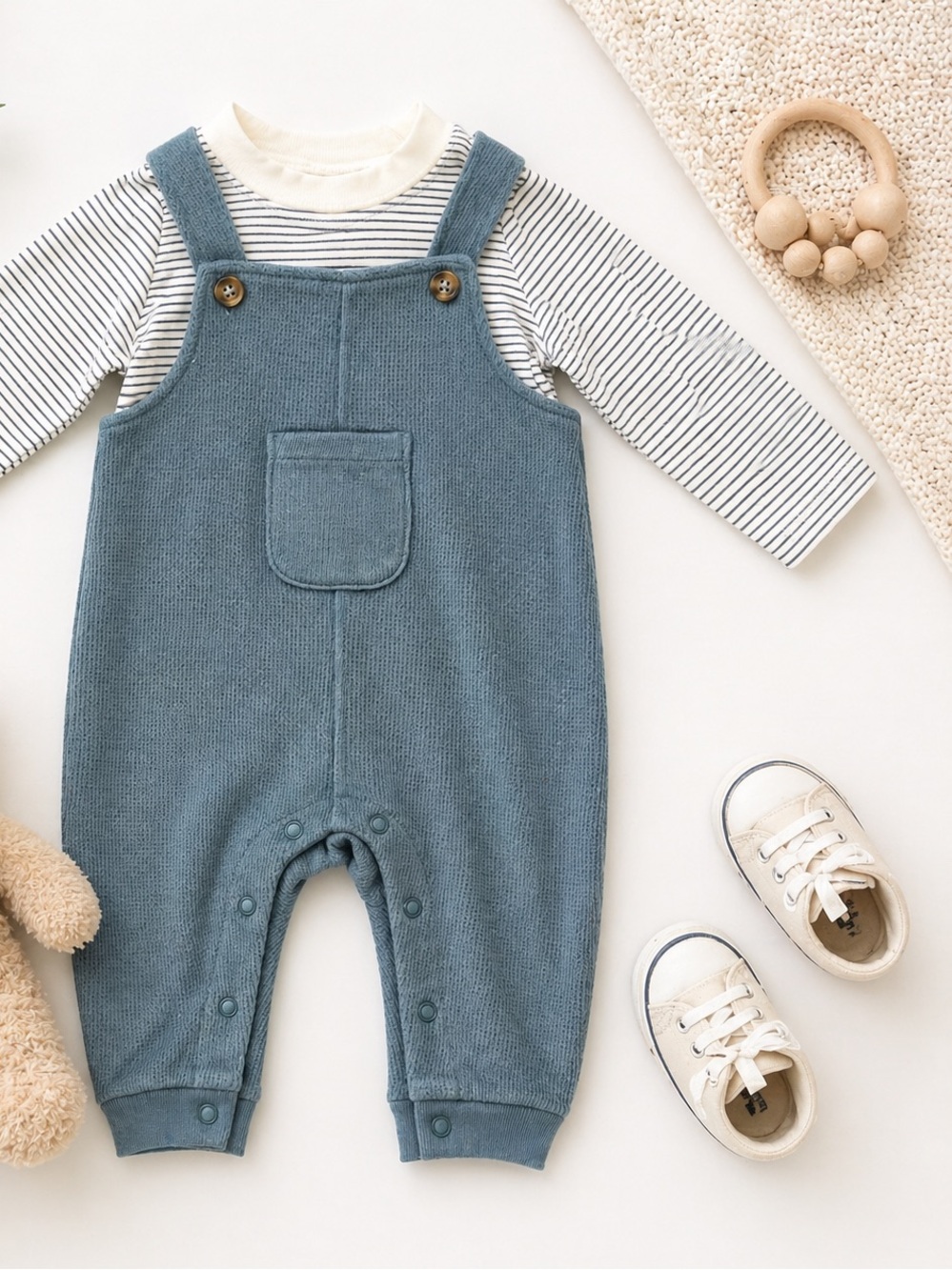 Carter’s Baby Boy Outfit 3M Waffle Knit Overalls Set Blue NWT